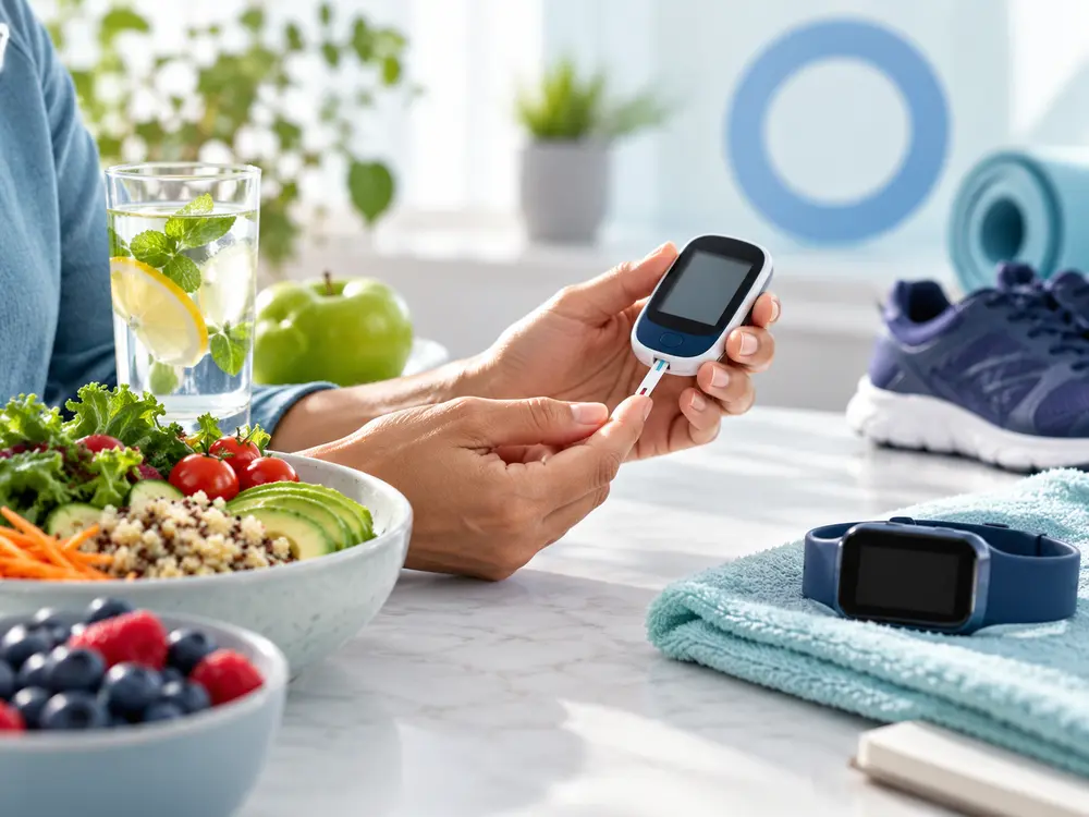 Blood glucose monitoring with healthy food for diabetes awareness