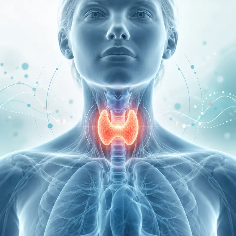 Medical illustration highlighting the thyroid gland